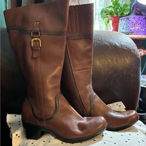 Clarks Dark Brown Leather Heeled Boots